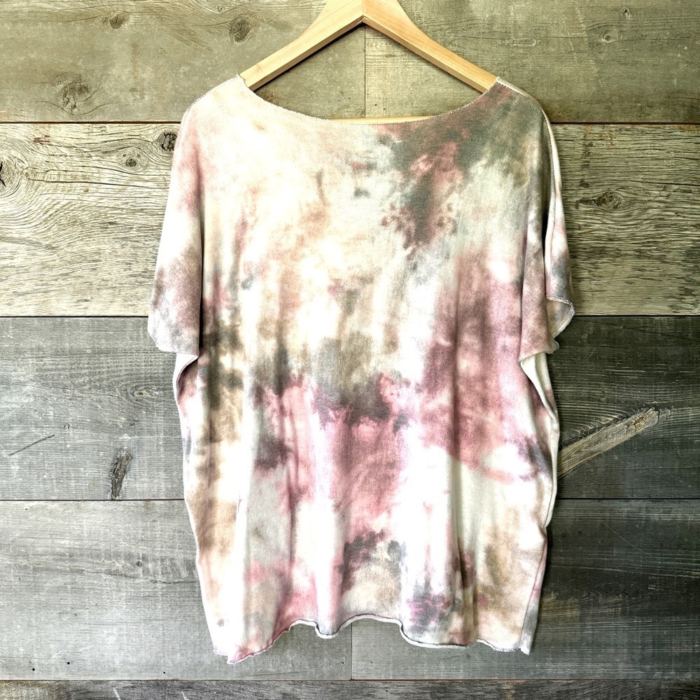 Angela Mara Women's Watercolor Tie Dye Top L Pink Made in Italy Lagenlook Artsy‎ - Picture 5 of 7